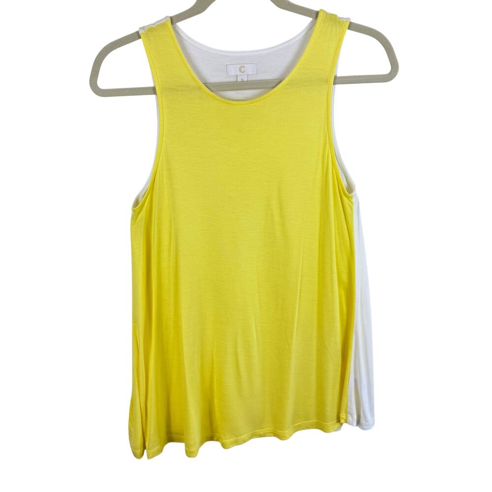 Charming‎ Charlie 100% Rayon Yellow White Soft Stretchy Tank Top Size Small